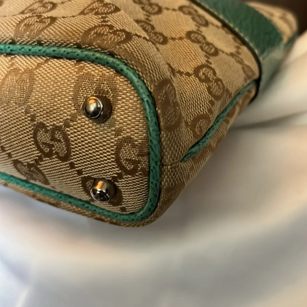 Gucci vintage green teal trim monogram canvas Abbey bag & Gucci dust bag - Picture 9 of 16
